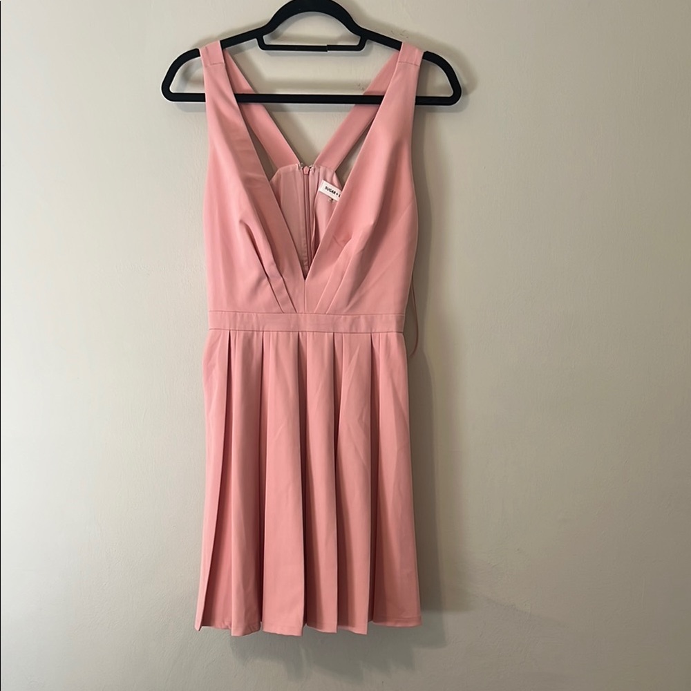 Pink Sleeveless Peplum Sundress for Wedding Guest